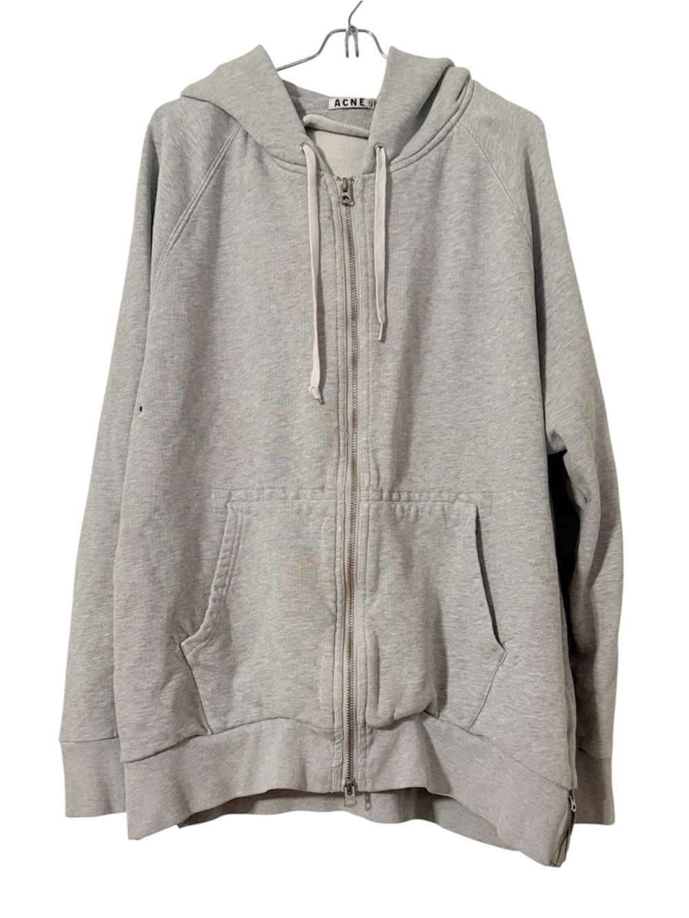 Acne Studios Justin AW13 Gray French Terry Full Zip Hoodie XL Side Zip